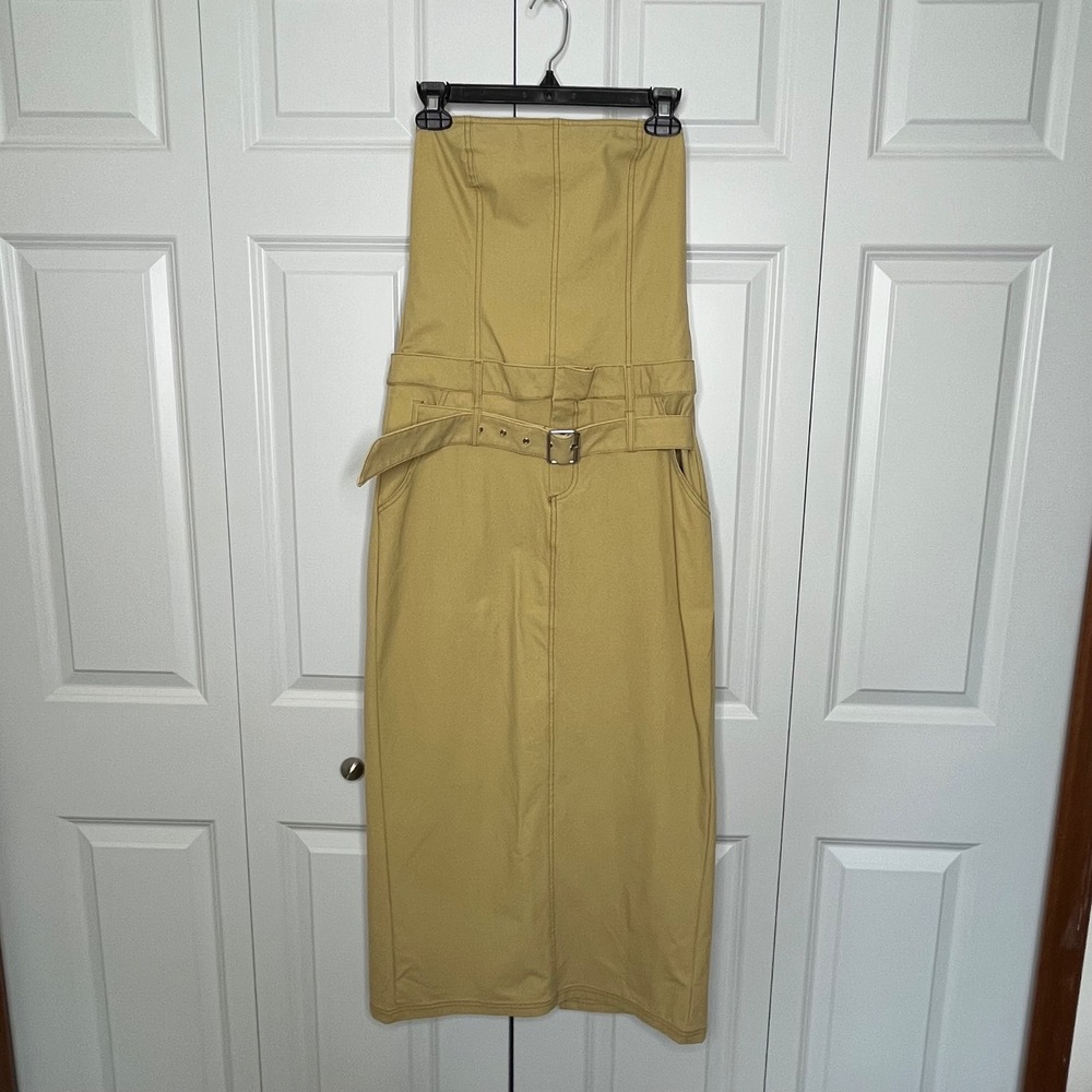 Zara Strapless Cargo Dress Size Medium NWT Belted Utility Midi Dress - Picture 3 of 16